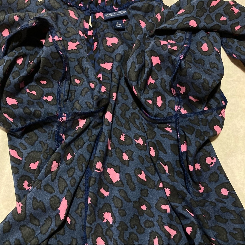 Navy & Pink Peplum Blouse with Full Long Sleeves & Ruffled Mandarin Collar - Picture 8 of 11